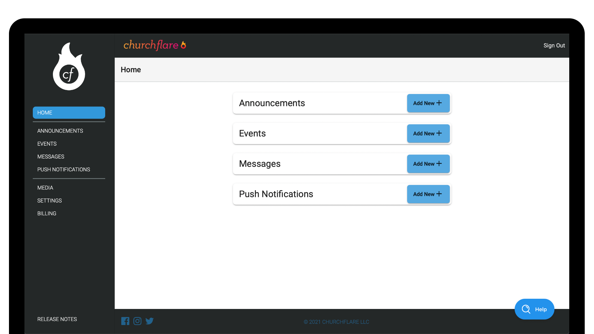 ChurchFlare admin screenshot
